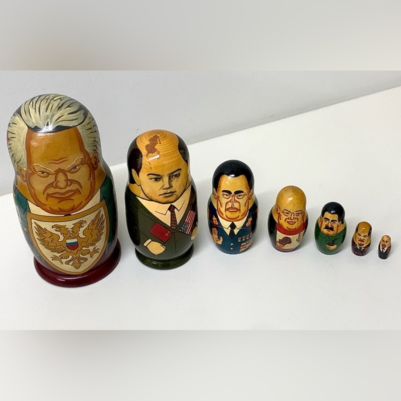 1990s Vintage Soviet Era Hand Painted Wooden Historic Russian Leaders Matryoshka - Picture 11 of 15